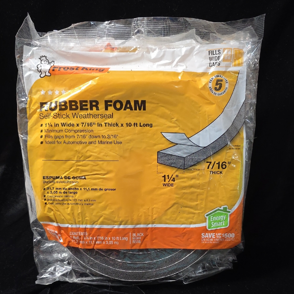 Frost King Black Rubber Foam Weatherseal,  NIP R516 X3 Roll Pkgs